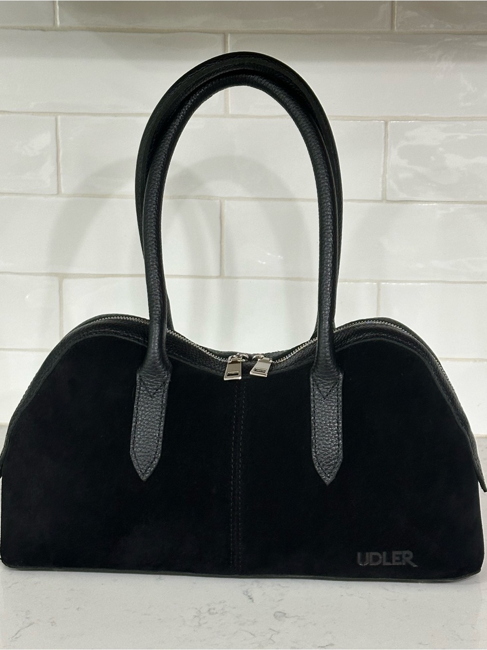 Black Suede Top-Handle Bag by Udler
